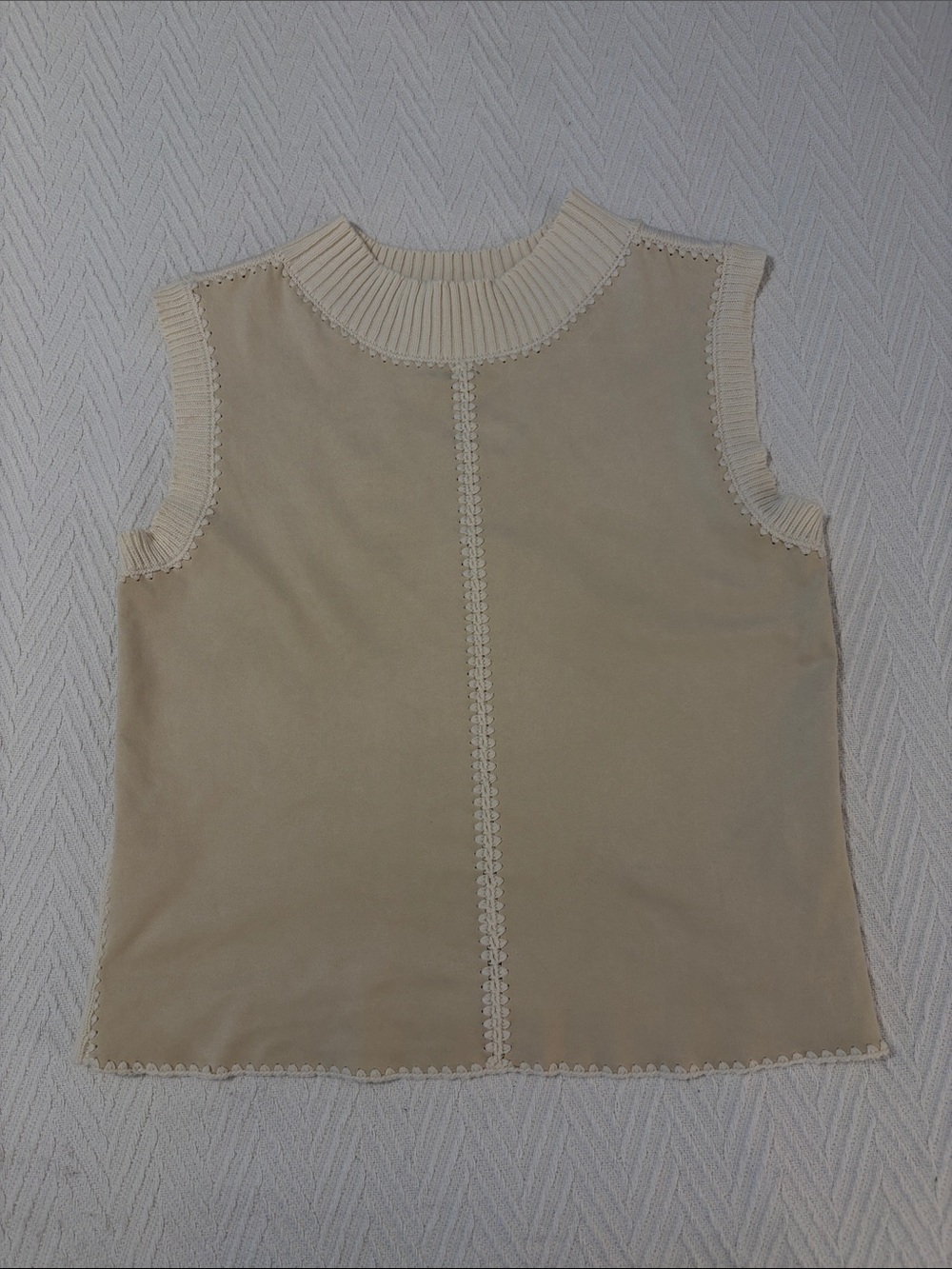 MELISSA NEPTON Cream Ribbed Trim Sleeveless Top